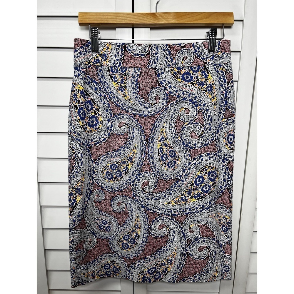 J. Crew Paisley No. 2 Pencil Skirt Cotton Knee Length Women's Size 2